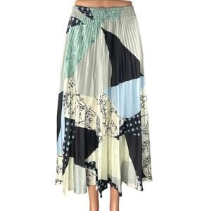 Club Monaco Multicolor Geometric Print Elastic Waist Pleated Midi A-Line Skirt S